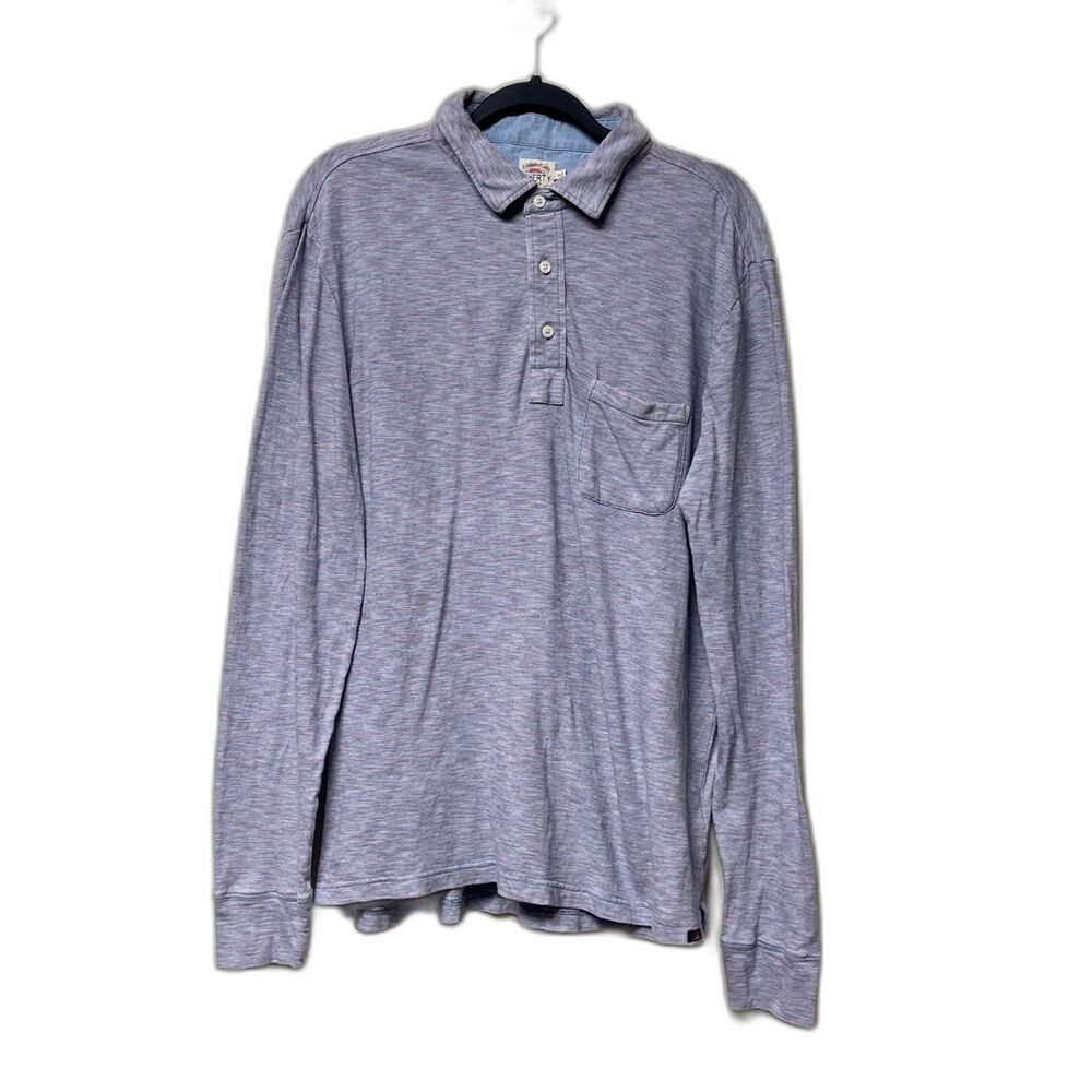 FAHERTY Blue/Red Striped Long Sleeve Polo, Sz M